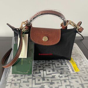 NWT Black Longchamp Le Pliage Original Mini Makeup Tote 2 Way Canvas Crosbody XS
